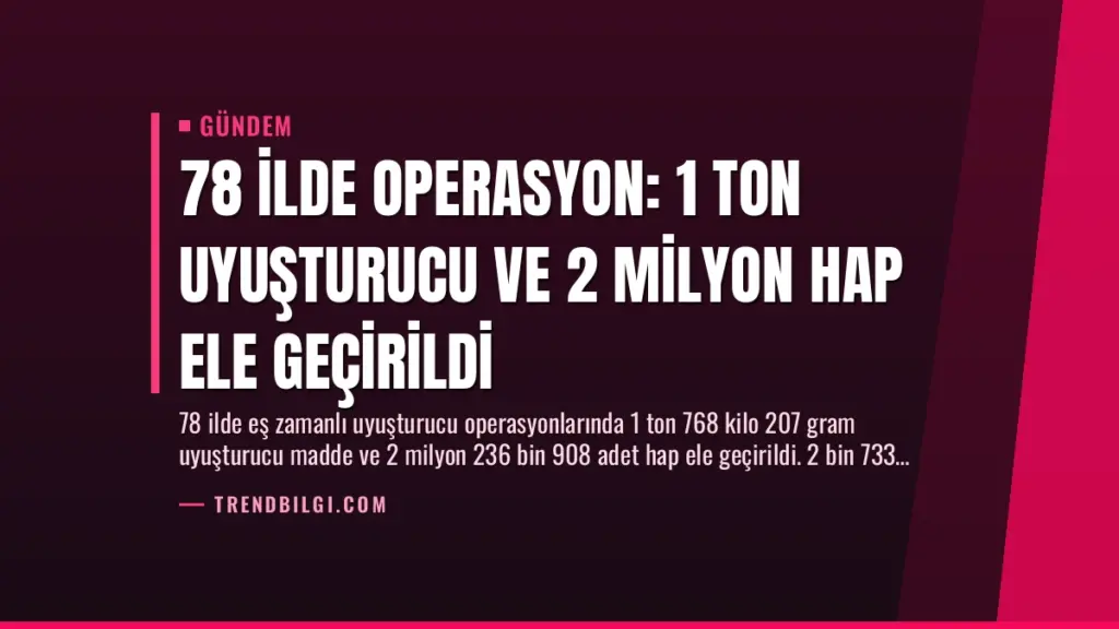 78 İlde Operasyon: 1 Ton Uyuşturucu ve 2 Milyon Hap Ele Geçirildi