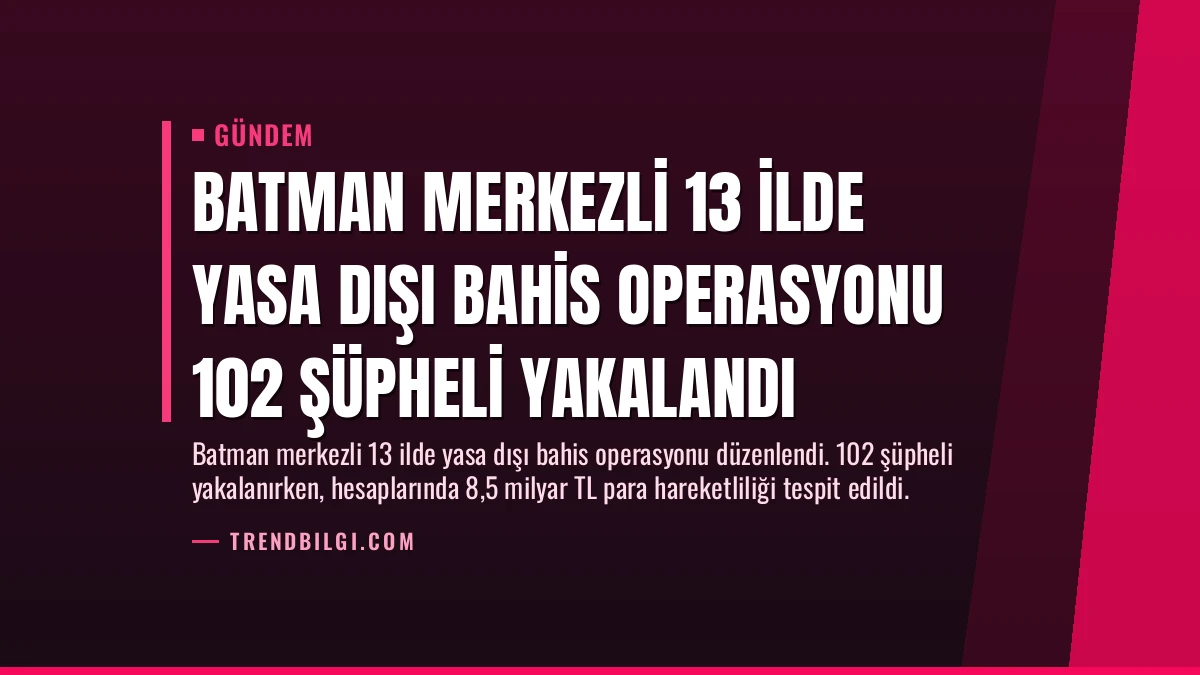 Batman Merkezli 13 İlde Yasa Dışı Bahis Operasyonu 102 Şüpheli Yakalandı