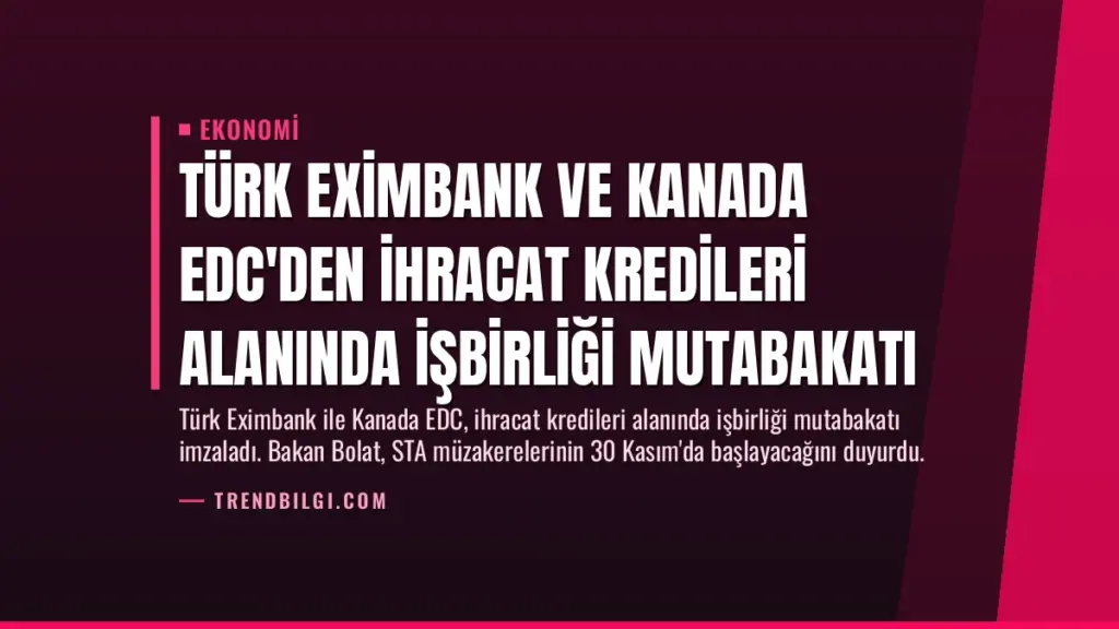 Türk Eximbank ve Kanada EDC'den İhracat Kredileri Alanında İşbirliği Mutabakatı